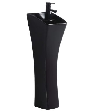 Vitreous China 12" Pedestal Bathroom Sink With Overflow, Black