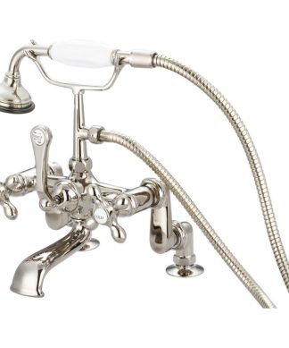 Vintage Adjustable Center Deck Mount Tub Faucet, Handheld Shower, Cross handles