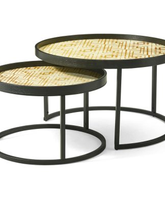 2-Piece Nesting Coffee Table Set With Plaid Pattern Tray Top