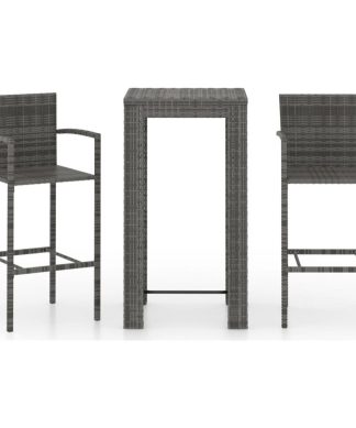 vidaXL Patio Bar Set 3 Piece with Armrest Poly Rattan Gray Garden Furniture