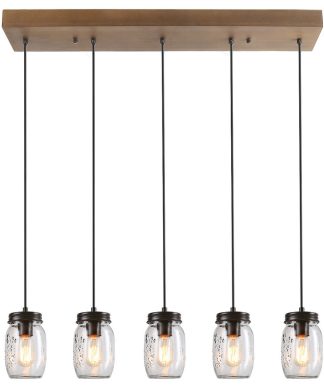 5-Light Glass Mason Jar Island Pendant Lighting