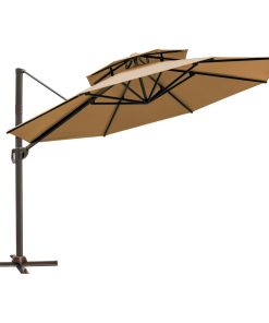 11.5ft Double Top Round Offset Umbrella Outdoor Hanging Cantilever Umbrella, Tan