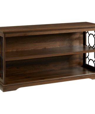 52" Lateral Bookshelf With Decorative Metal Sides, Dark Walnut