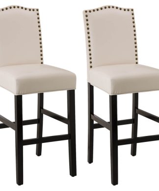 45"H Leatherette Barchair With Studded Decoration Back, Set of 2, Cream White