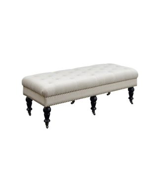 50 Inch Button Tufted Bench with Caster Wheels in Black and Beige