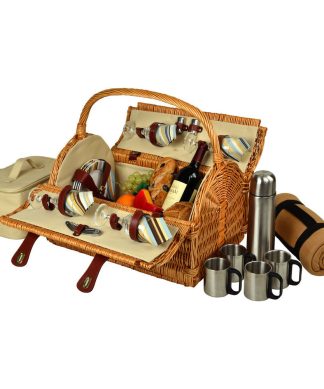 Yorkshire Picnic Basket For Four W/Blanket And Coffee Set, Wicker/Sc Stripe