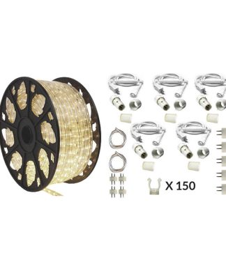 120V Dimmable LED Warm White Rope Light 150' Kit, Deluxe