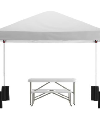10'x10' White Pop Up Event Canopy Tent with Wheeled Case and Folding Bench...