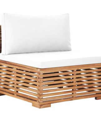 vidaXL Solid Teak Wood Patio Middle Sofa with Cream Cushion Garden Lounge