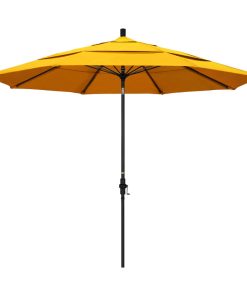 11' Black Collar Tilt Lift Fiberglass Rib Aluminum Umbrella, Sunflower Yellow