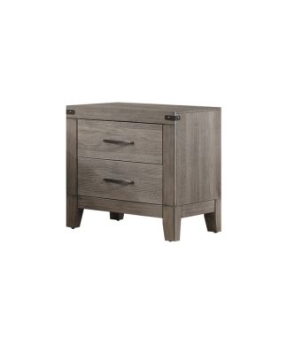 2 Drawer Wooden Night Stand With Metal Handle, Weathered Gray
