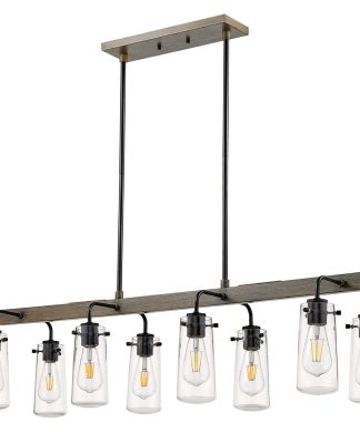 Vivio Lighting Roxton 8-Light Island Clear Glass - Matte Black with Wood Accents