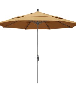 11' Grey Collar Tilt Crank Aluminum Umbrella, Wheat Sunbrella