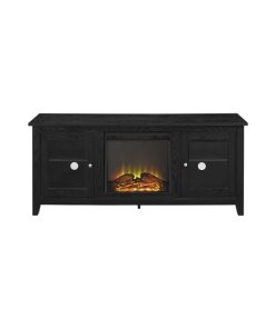 58 Black Wood Fireplace TV Stand With Doors