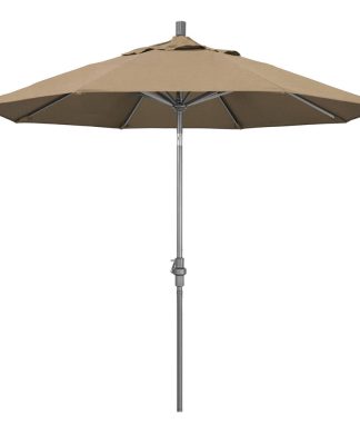 9' Grey Collar Tilt Crank Aluminum Umbrella, Heather Beige Sunbrella