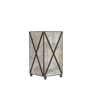 Worlds Away Antique Mirror Square Wastebasket W/ Crosshatch
