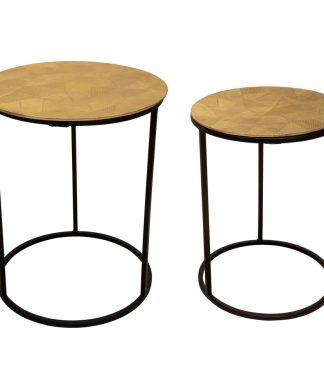 2-Piece Set Round Metal Side Tables, Gold/Black