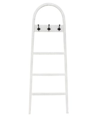 Wooden Decorative 68" Ladder With Hooks, White