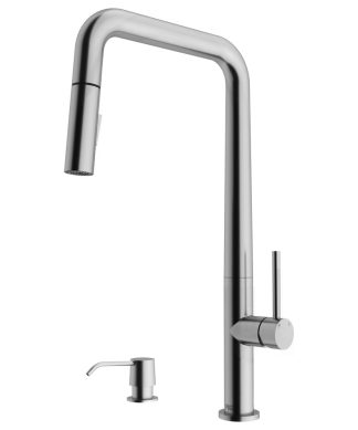 VIGO Parsons Pull-Down Kitchen Faucet With Soap Dispenser, Stainless Steel