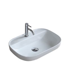 22" Oval White Ceramic Drop In Sink, 1-Hole
