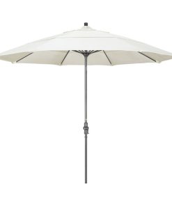 11' Grey Collar Tilt Crank Aluminum Umbrella, Canvas Sunbrella