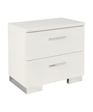 2 Drawer Wooden Nightstand with Metal Base and Bar Handles in White