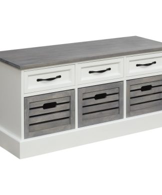 3 Drawer Wooden Storage Bench With Plinth Base, Gray And White