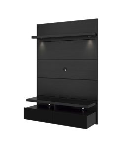 1.2 Floating Wall Theater Entertainment Center, Black Gloss and Black Matte