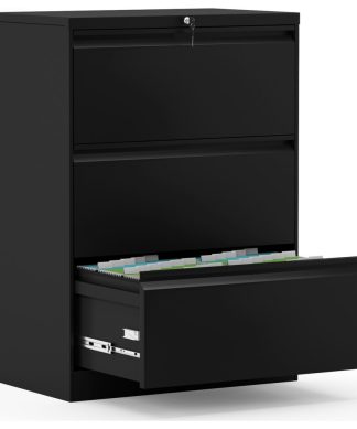 3 Drawer Folding Lateral File Cabinet Black Carton