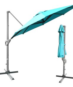 Wellfor 11' Patio Offset Umbrella, 360 Rotation and Tilt System, Turquoise