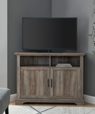 44" Grooved Door Corner TV Console, Gray Wash