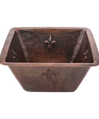 15" Square Fleur De Lis Copper Bar/Prep Sink With 2" Drain Size, 2"