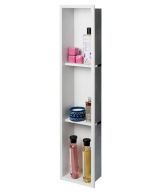 8" x 36" White Matte Stainless Steel Vertical Triple Shelf Bath Shower Niche