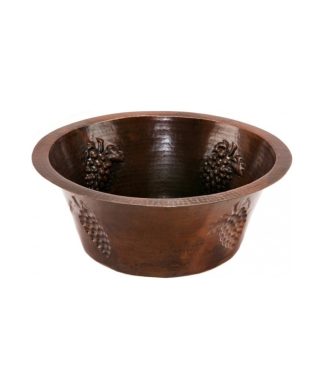 16" Round Copper Prep Sink With Grape Design