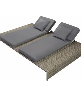 vidaXL Double Sunlounger Poly Rattan Wicker Gray Garden Daybed Lounge Sunbed