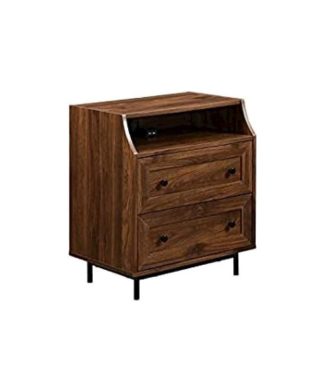 22 Curved Open Top 2 Drawer Nightstand With Usb - Dark Walnut