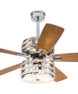 52, Indoor Chrome Reversible Ceiling Fan With Squared Crystal Light Kit