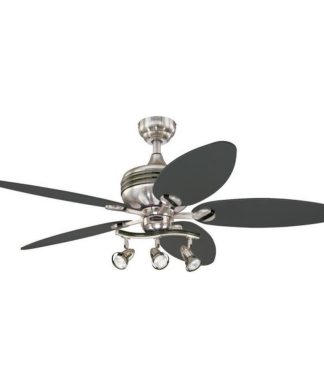 52 Inch Ceiling Fan Brushed Nickel Finish Graphite/Weathered Maple Blade