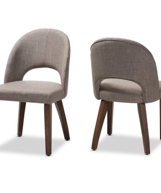 Wesley Walnut Finished Wood Dining Chair, Set of 2, Light Gray