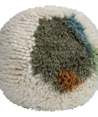 Wool Shag Pouf With Abstract Design
