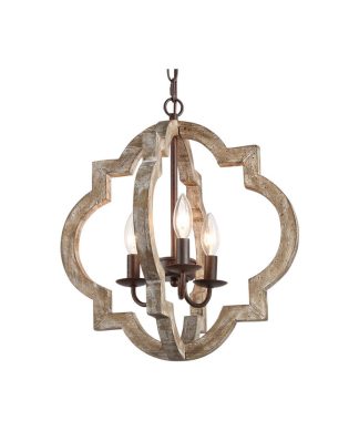 3-Light Farmhouse Lantern Chandeliers, Distressed White Wood Island Light