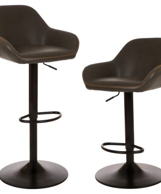 Vintage Gray Leatherette Gaslift Adjustable Swivel Bar Stool, Set of 2