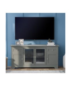65 inch TV stand with 4 doors adjustable panels cabinet with light freen finish