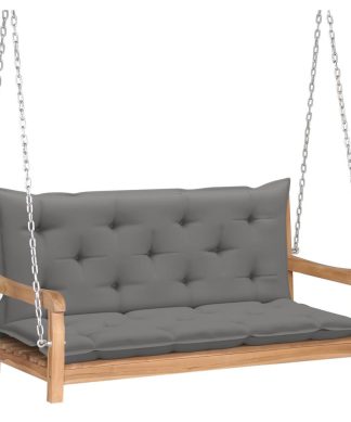 vidaXL Solid Teak Wood Swing Bench with Gray Cushion Outdoor Wooden Chair