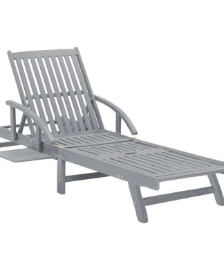 vidaXL Solid Acacia Wood Patio Sun Lounger with Wheels Folding Gray Sunbed
