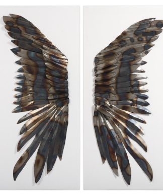 "The Wings" Primo Mixed Media Iron Wall Sculpture on Canvas, Set of 2