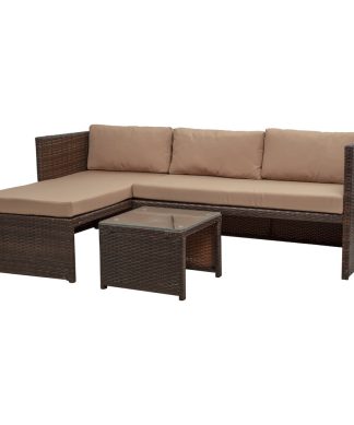 3-Piece Patio Conversation Set All-Weather Wicker Rattan, Brown