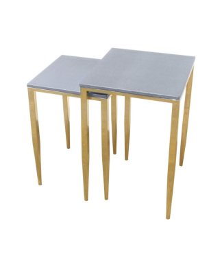Wrightwood Nesting Tables, Faux Shagreen with Gold Metal, 2 Piece Set