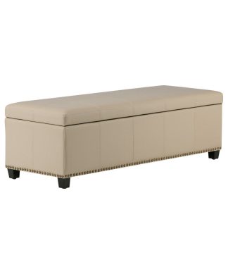48" Wide Rectangle Large Storage Ottoman in Satin Cream Faux Leather