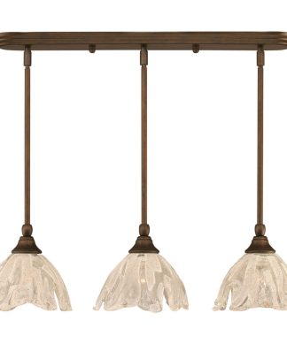 3 Light Mini Pendant In Bronze, 7" Italian Ice Glass